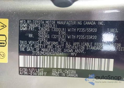 2017 Lexus Rx 350 из США, поврежденный, VIN 2T2BZMCA6HC076541